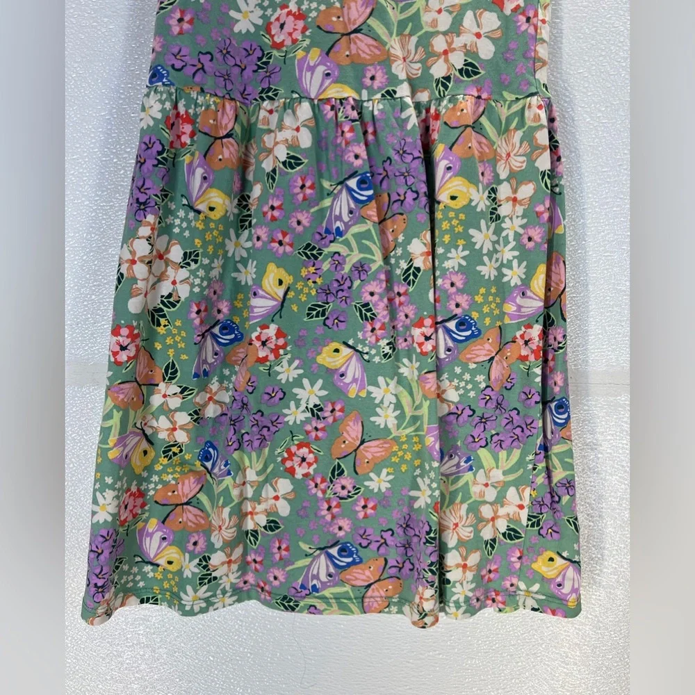 H&M Girls Floral Butterfly Print Dress Size 8-10Y Green‎ Spring Summer Cotton